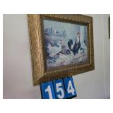 antique gold guilded frame with print of chickens