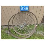 Pair of metal wagon wheels 36 in