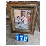 victorian fame with print of children with pony