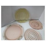 Pink depression vaseline Glass serving plates