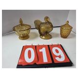 AMber Glass turkey candy dish lot