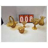 amber Fenton Hobnail candy dish basket vase lot