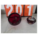Viking Glass red orb ashtray and lighter
