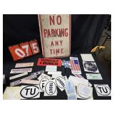 sign No Parking and stickers