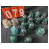 glass insulators blue green brown clear