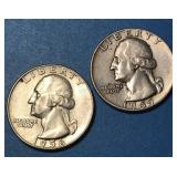 1956 & 1959 USA 25 Cents