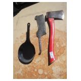 Axe,  Butcher Knife & Fry Pan