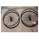 2 Early Wire Spoke Wheels  Appx 22'
