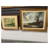 Framed Windmill Prints, Gold and Black Frames