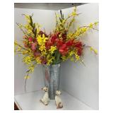 Metal Vase with Faux Floral Arrangement and Cerami