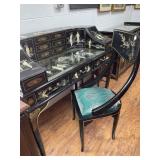 Black Lacquer Desk and Chair with Glass Topper