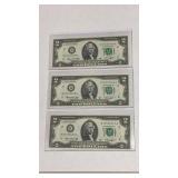 Currency (3) Consecutive #ï¿½s 1976 $2 Bicentennial