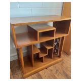 Wooden Multi-Tiered Shelving Unit with Carved Side