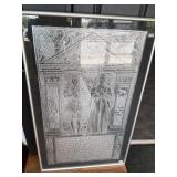 Framed Brass Rubbing Depiction, 30x48 Inches