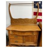 Oak Washstand with Towel Bar and Storage