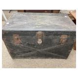 Flat Top Metal and Wood Trunk, 22x23x36