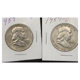 1957, 1957-D Silver Franklin (2) Half Dollars