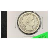 1911 Silver Barber Quarter