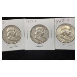 1952-PDS Silver Franklin (3) Half Dollars