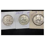 1951-PDS Silver Franklin (3) Half Dollars