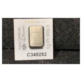 Platinum PAMP 1 Gram 99.95% Platinum Bar, Swiss