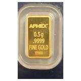 GOLD APMEX 1/2 Gram 99.99% Gold Bar