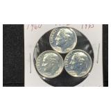 1960, 1962, 1963 Silver Proof  Roosevelt (3)