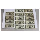 Currency (14) 1957 $1 Silver Certificate Notes