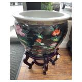 Glazed Pot with Floral Motif on Cherry Finish Stan