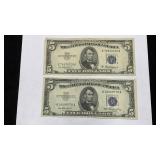 Currency (2) 1953 $5 Silver Certificate Notes