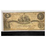 Currency 1861 $5 Confederate States of America