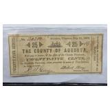 Currency 1862 25 Cents County of Augusta Note