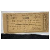 Currency 1863 25 Cents Rockbridge County Note