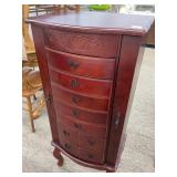 Mahogany-Finish Jewelry Armoire With Mirror