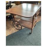 Wooden Beverage Cart with Drop-Leaf Sides