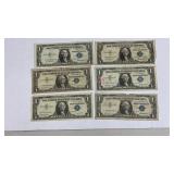 Currency (6) 1935/1957 *Star* $1 Silver
