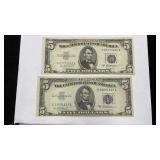 Currency (2) 1953 $5 Silver Certificate Notes