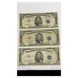 Currency (3) 1953 $5 Silver Certificate Notes