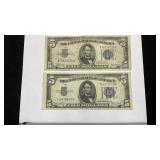 Currency (2) 1934 $5 Silver Certificate Notes