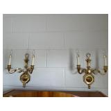 Brass Two-Arm Electric Wall Sconces Pair