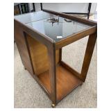 Mid-Century Rolling Cabinet with Glass Top