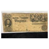 Currency 1853 $20 Bank of the Valley in Virginia
