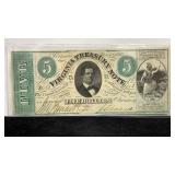 Currency 1862 $5 Virginia Treasury Note Richmond,
