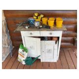 Rustic Wood Gardening Cabinet with Accessories