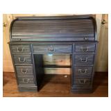 Roll-Top Wooden Desk with Multiple Drawers