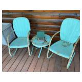 Aqua Metal Patio Set with Two Chairs and Table