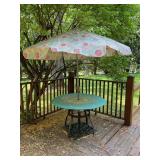 Outdoor Patio Table with Floral Umbrella