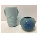 Two Matte Glazed Art Pottery Vases with Floral Mot