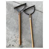 Two Serrated-Edge Scuffle Hoes with Wooden Handles