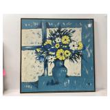 Framed 37x37 Painting of Floral Vase on Canvas
